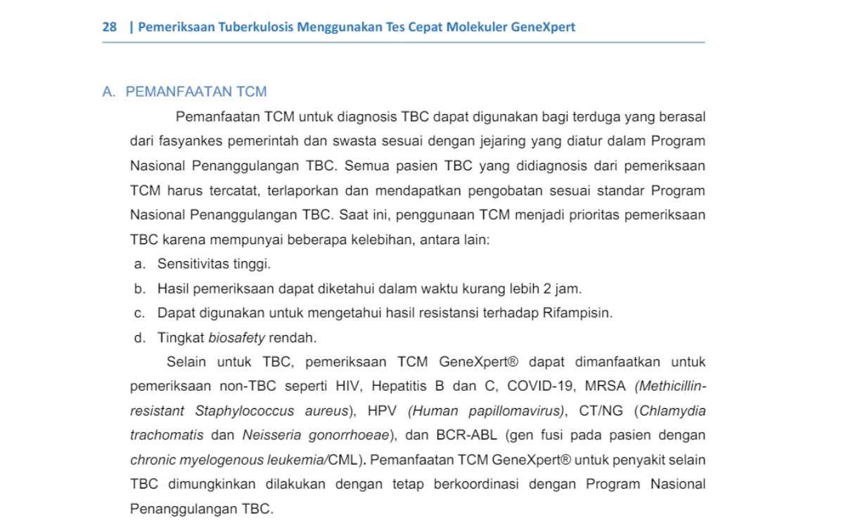 Pemanfaatan TCM - Petunjuk Teknis Pemeriksaan TB Menggunakan TCM.