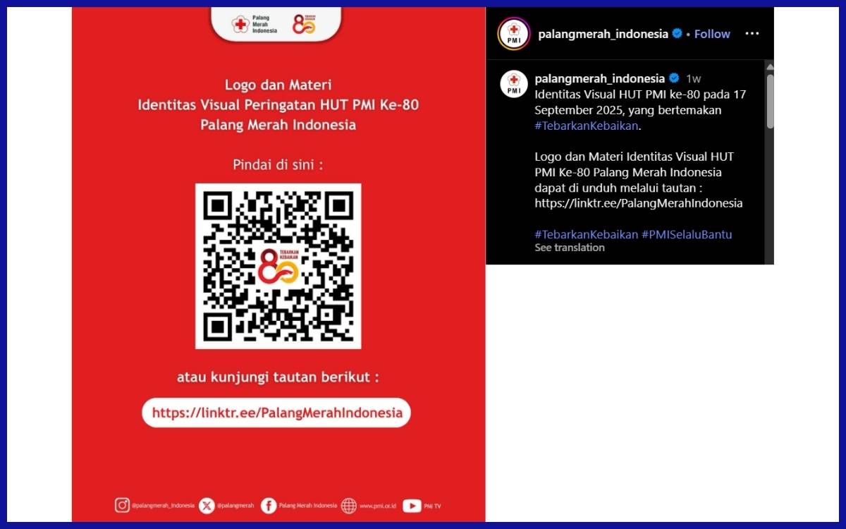 Post Instagram PMI terkait link Surat Edaran, TOR, dan Materi Identitas Visual HUT PMI ke-80. Sumber: Instagram Palang Merah Indonesia