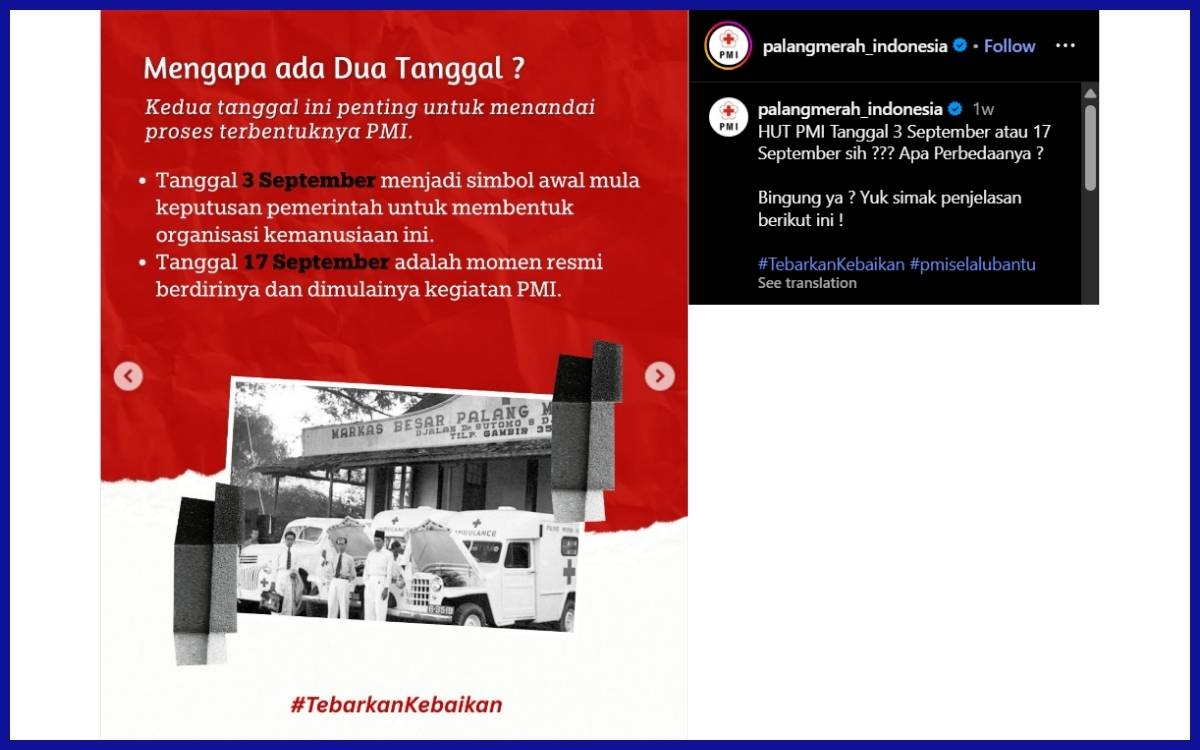 Post PMI terkait tanggal pembentukan PMI